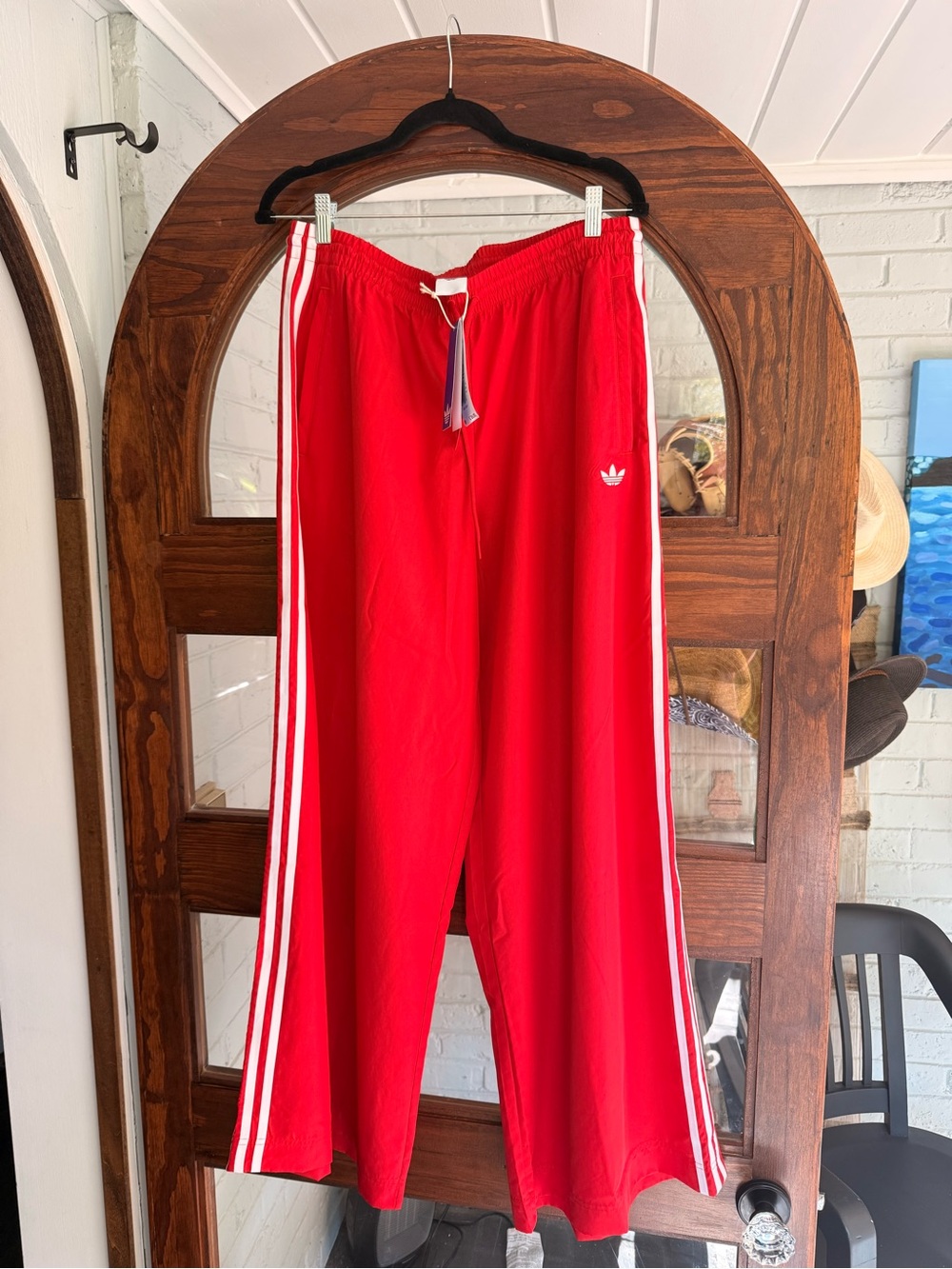 adidas Wide-Leg Track Pants in Red - Picture 2 of 5